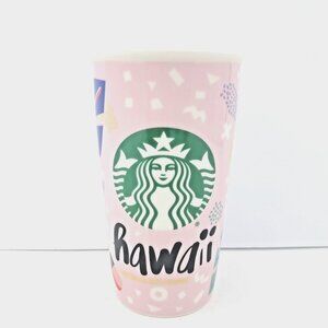 Starbucks Travel Mug Hawaii Pineapples Tree Leaves Ceramic Tumbler 12oz With Lid